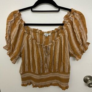 American Eagle Orange Striped Smocked Waist Top, Size L